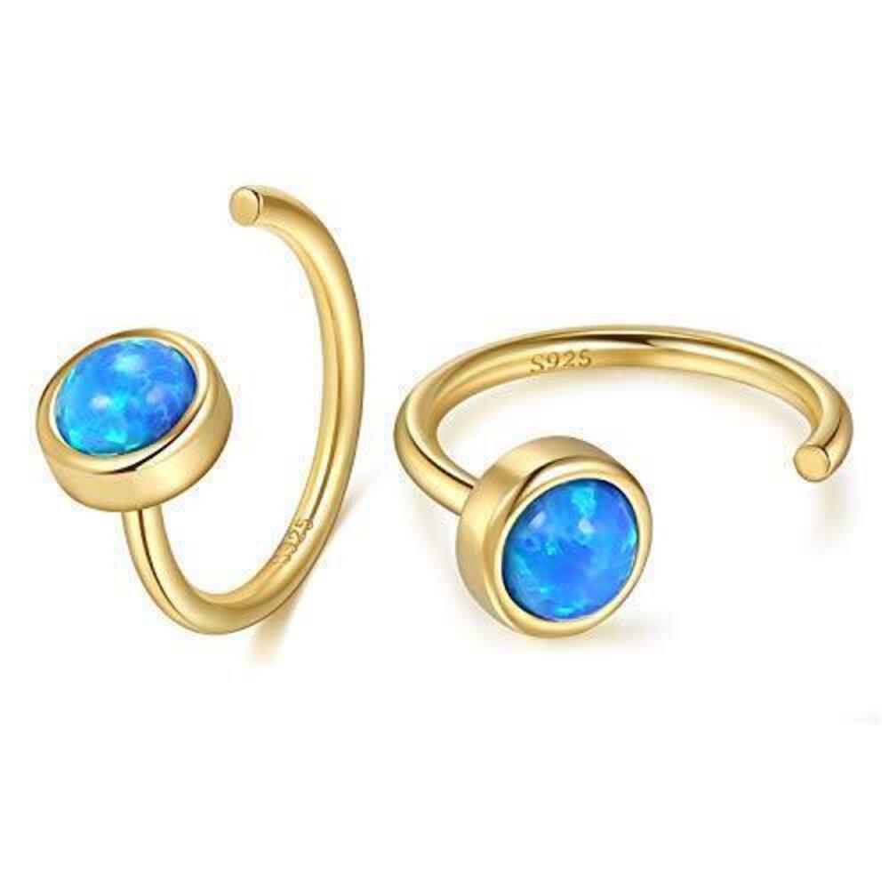 2078 Hug Earrings 18K Gold Plated 925 Sterling Silver Synthetic Blue Opal